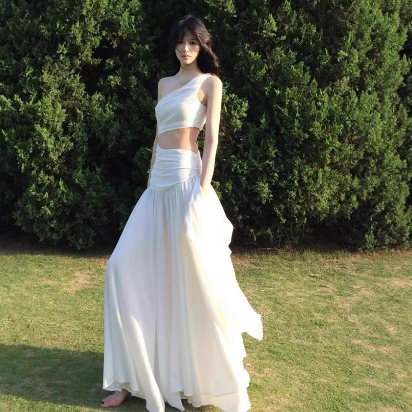 The Seraphine Ethereal Cut-Out Maxi // Pearl White