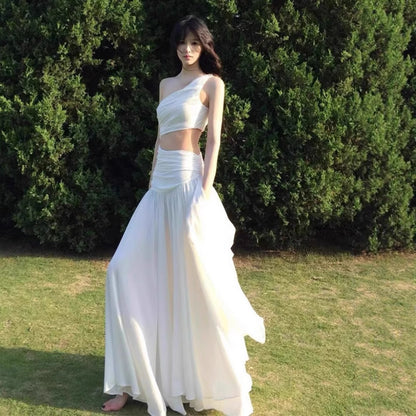 The Seraphine Ethereal Cut-Out Maxi // Pearl White