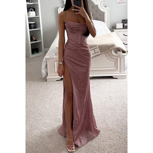 The Elara Shimmer Corset Gown // Rose Mauve