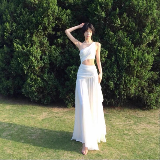 The Seraphine Ethereal Cut-Out Maxi // Pearl White